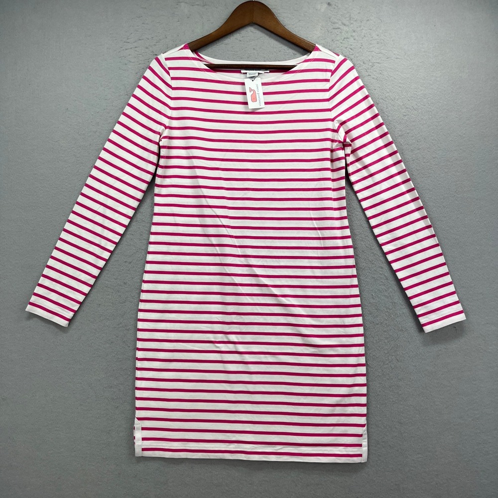 Vineyard Vines Dress Womens XS Pink White Striped Rhododendron Beachy Preppy NEW